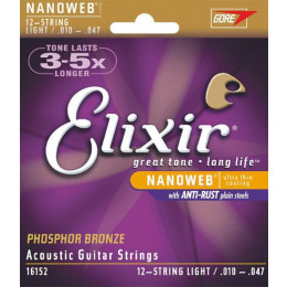 Elixir 16152 NanoWeb Струны для 12-струнной акустической гитары