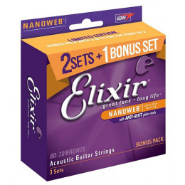 Elixir 16538 NANOWEB Струны для акустической гитары 3 комплекта