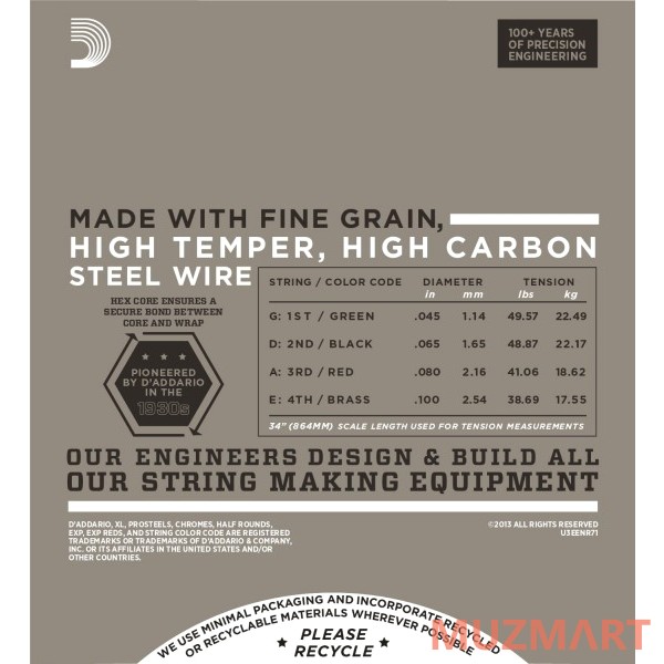 D'Addario ENR-71 Regular Light Струны для 4-х струнной бас гитары